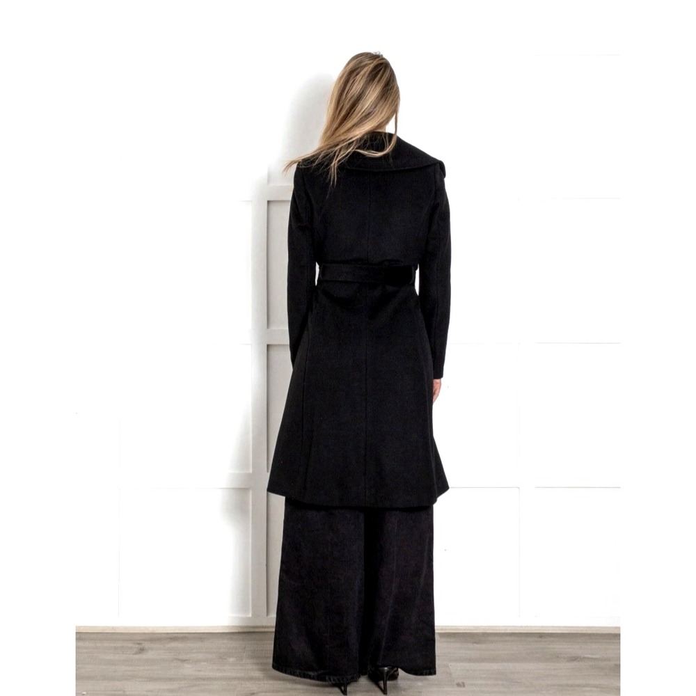 Diane Von Furstenberg Wool Blend Belted Overcoat Black SZ 8 - Picture 5 of 12